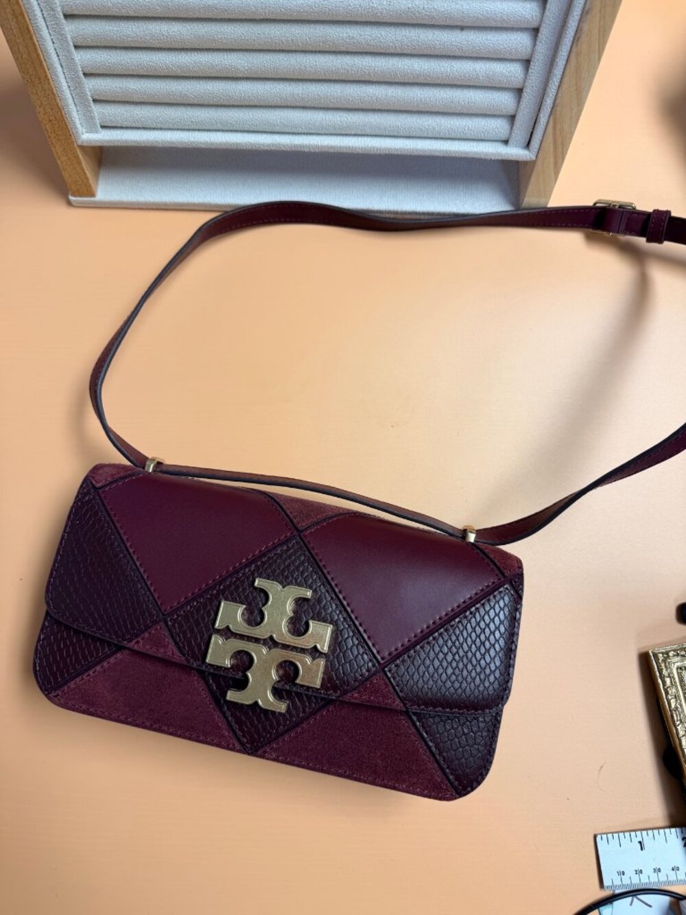 Tory Burch Eleanor Small Shoulder Bag Burgundy Patchwork - Like New